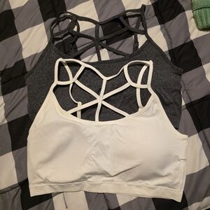Zenana Outfitters Strappy Sports Bra Set - Gray and White
